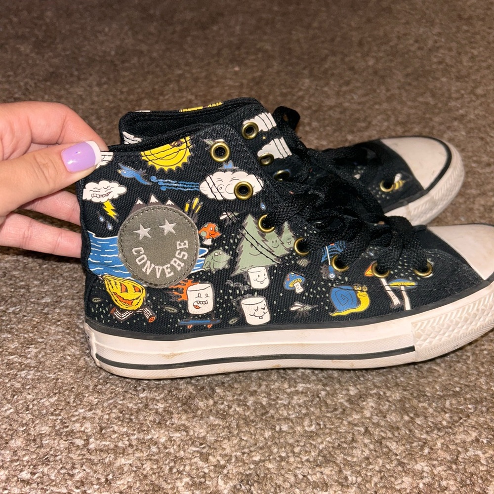 Converse Black and Orange High-Top Sneakers with Cosmic Design - Picture 2 of 4
